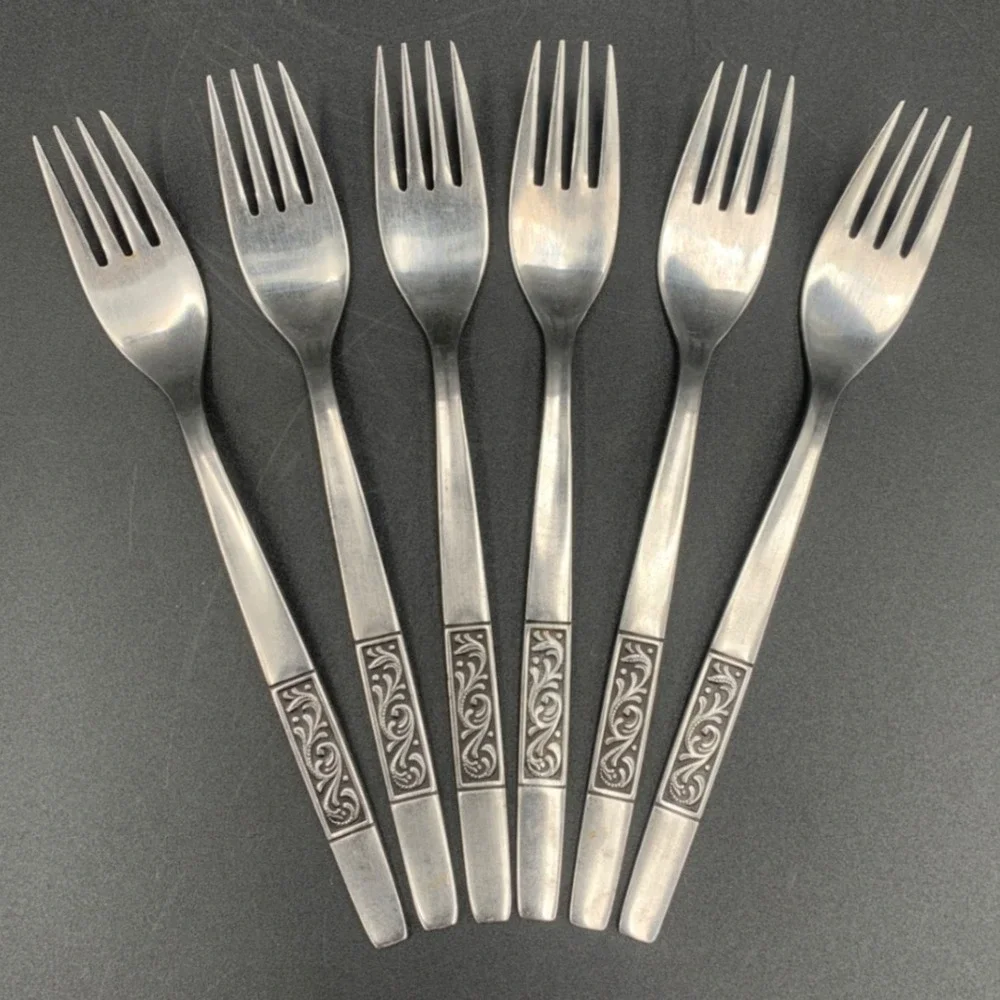 Amefa Royal Damask Stainless Steel Dinner Forks Set of 6 Scroll Pattern Holland